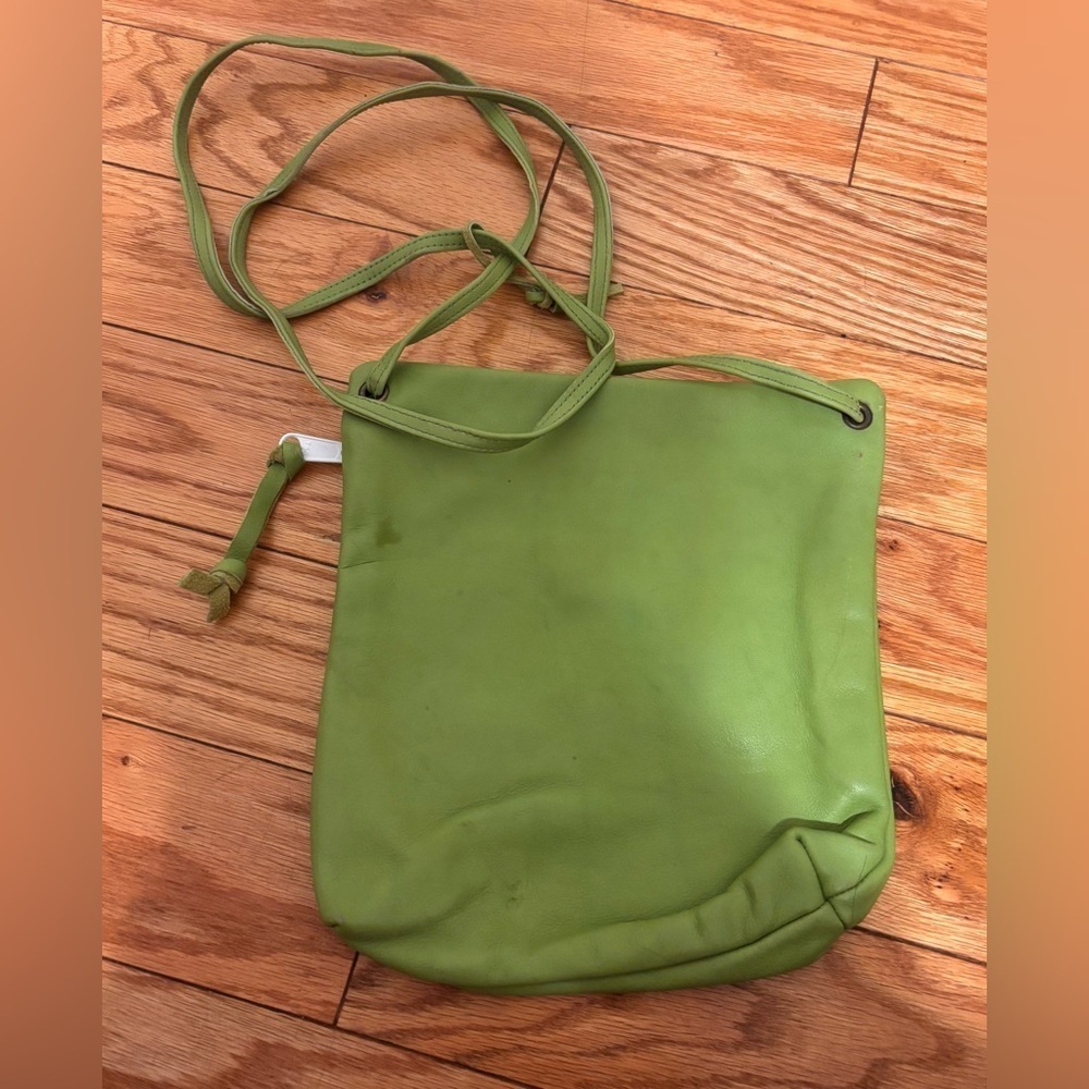 Ilze Heider Green Leather Flower Design Vintage Crossbody Handbag - Picture 5 of 5
